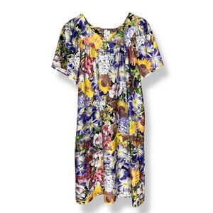 Floral Muumuu Dress‎ Handmade Colorful Short Sleeves Pocket Casual Women Mumu